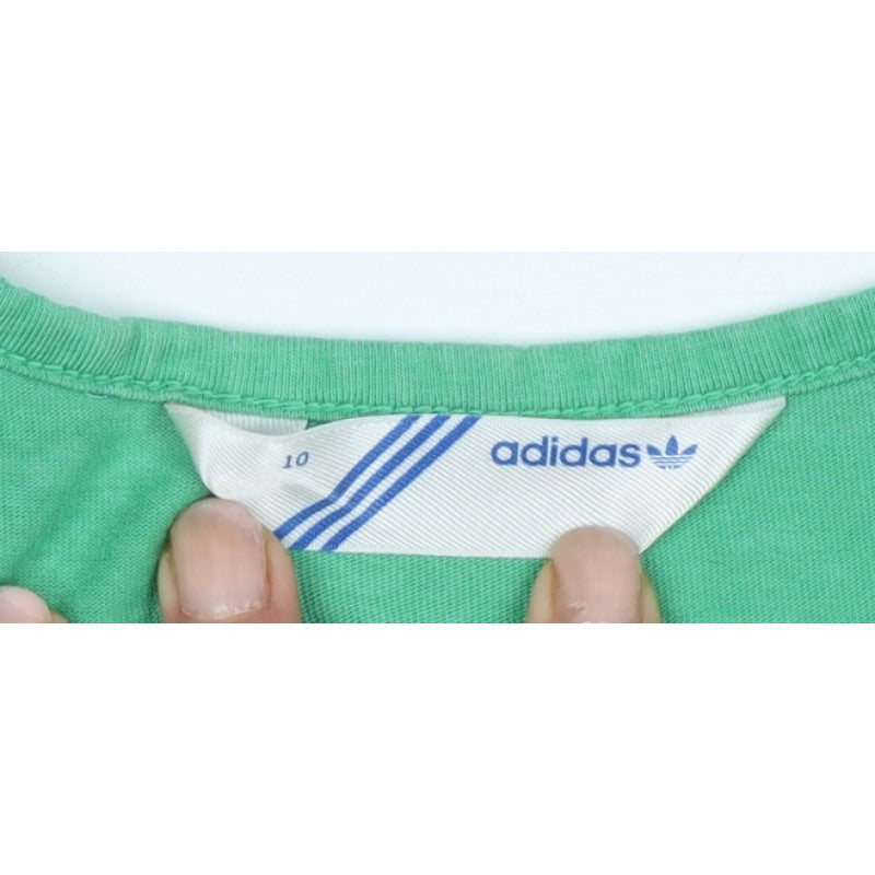 Adidas Women Green UK 10 Slim Fit Trefoil Logo Cotton Tank Top