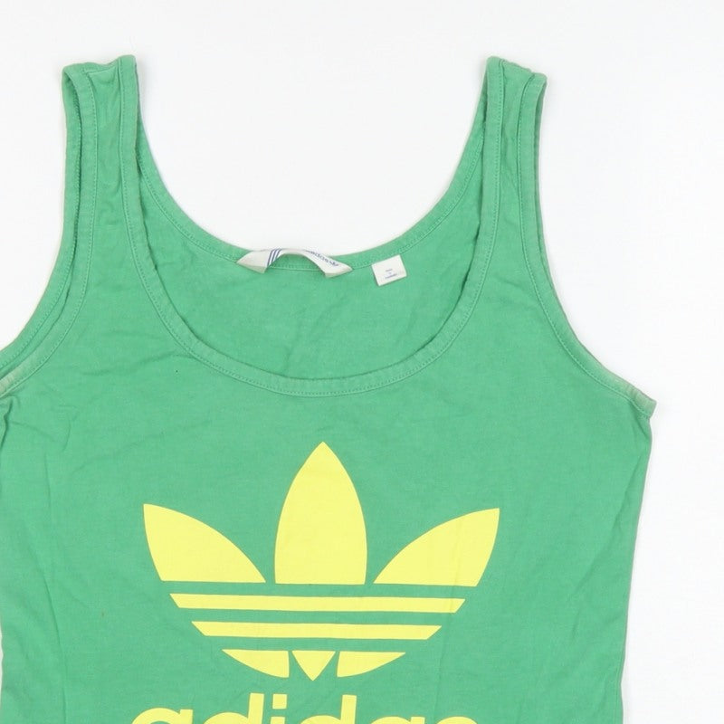 Adidas Women Green UK 10 Slim Fit Trefoil Logo Cotton Tank Top