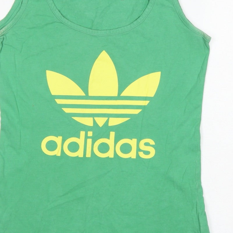 Adidas Women Green UK 10 Slim Fit Trefoil Logo Cotton Tank Top