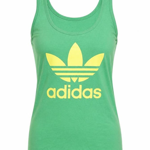 Adidas Women Green UK 10 Slim Fit Trefoil Logo Cotton Tank Top