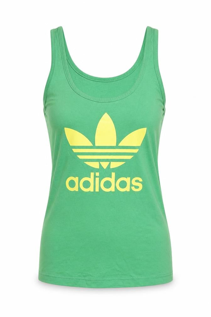 Adidas Women Green UK 10 Slim Fit Trefoil Logo Cotton Tank Top