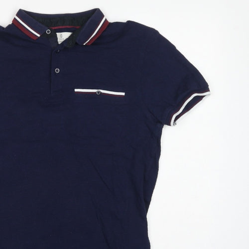 2nd Chapter Men's Blue S Cotton Piqué Short Sleeve Polo Contrast Pocket