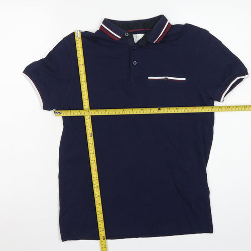 2nd Chapter Men's Blue S Cotton Piqué Short Sleeve Polo Contrast Pocket