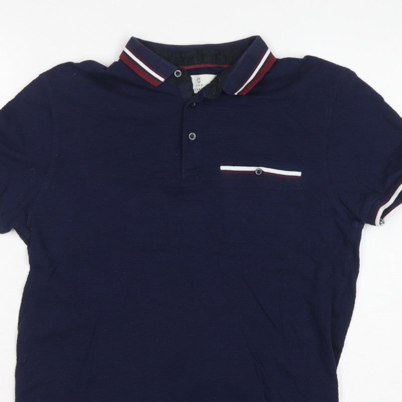2nd Chapter Men's Blue S Cotton Piqué Short Sleeve Polo Contrast Pocket