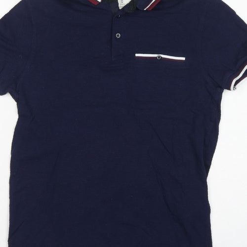 2nd Chapter Men's Blue S Cotton Piqué Short Sleeve Polo Contrast Pocket