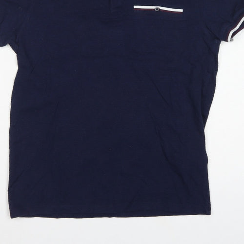 2nd Chapter Men's Blue S Cotton Piqué Short Sleeve Polo Contrast Pocket