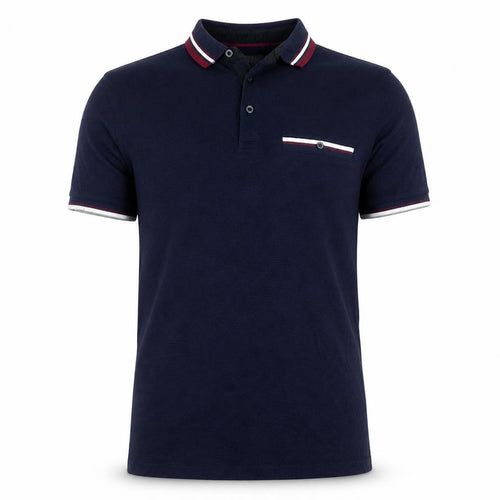 2nd Chapter Men's Blue S Cotton Piqué Short Sleeve Polo Contrast Pocket
