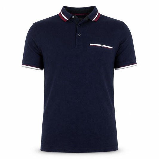 2nd Chapter Men's Blue S Cotton Piqué Short Sleeve Polo Contrast Pocket