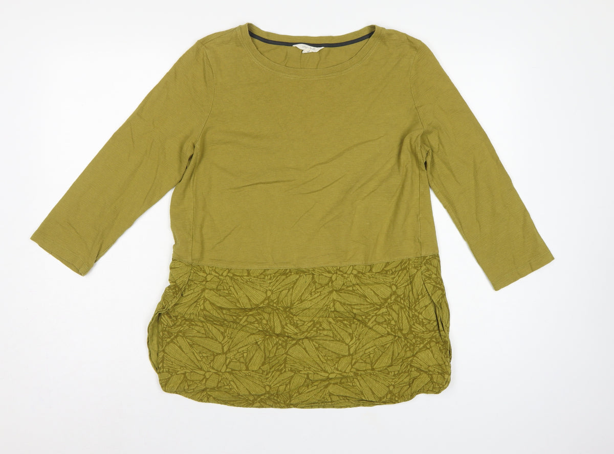 White Stuff Women Green UK 12 Long Sleeve Floral Hem Tunic Top