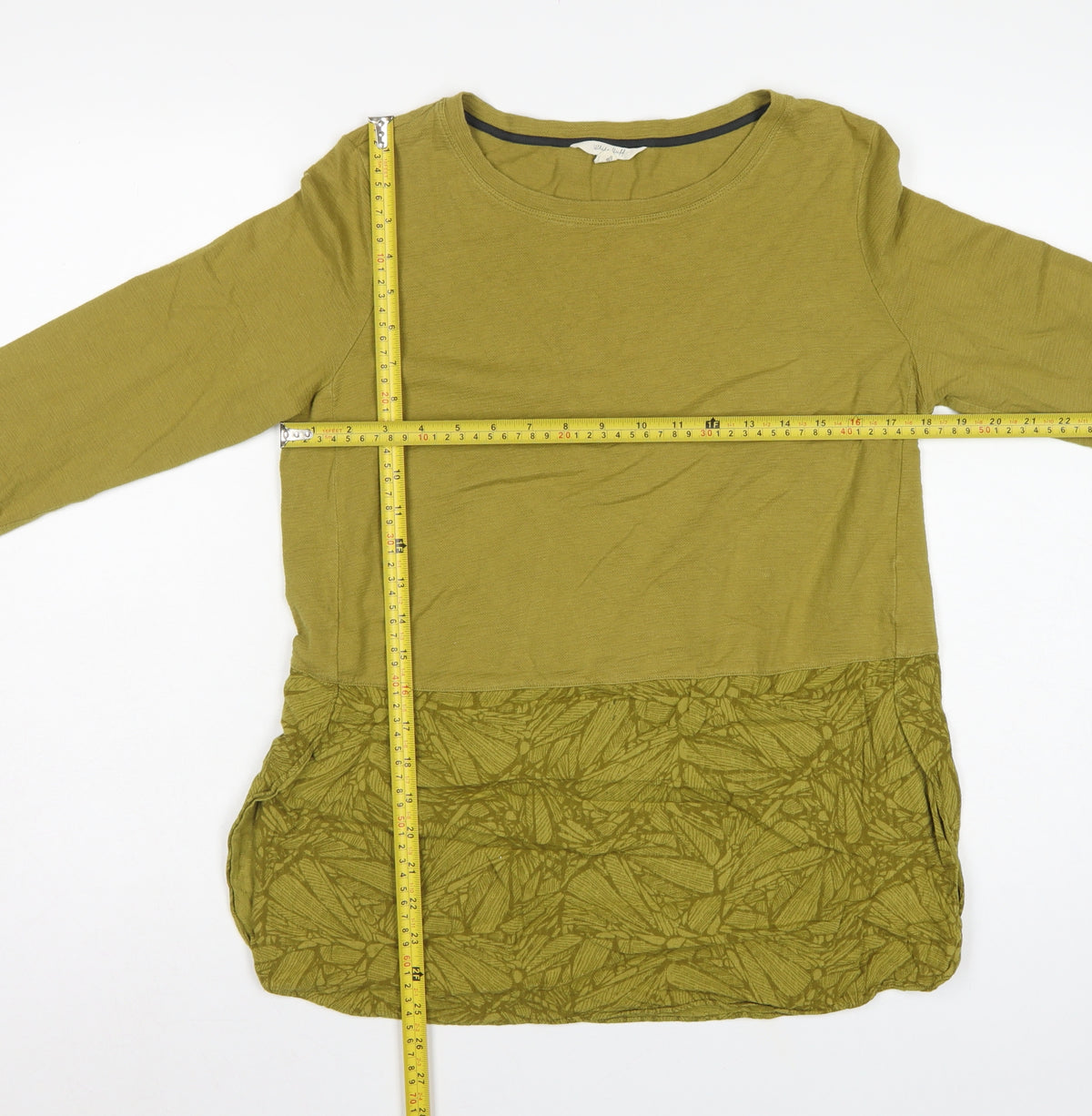 White Stuff Women Green UK 12 Long Sleeve Floral Hem Tunic Top
