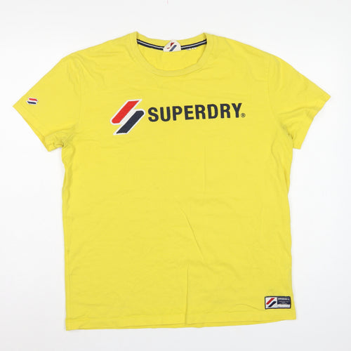 Superdry Men’s Yellow L Logo Graphic Crew Neck Short Sleeve T-Shirt