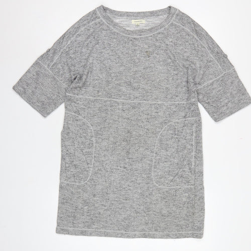 Max Studio Women Grey M Basic Short Sleeve Raglan Pocket T-Shirt