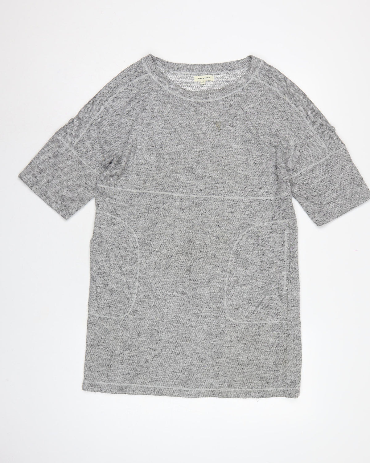Max Studio Women Grey M Basic Short Sleeve Raglan Pocket T-Shirt