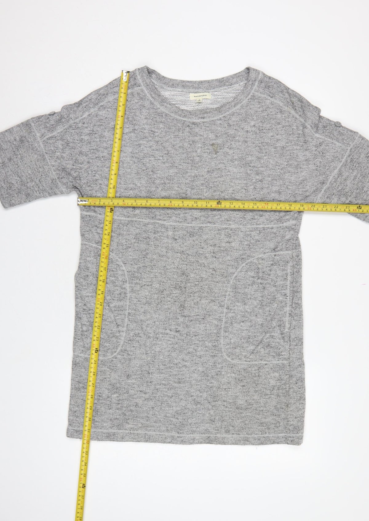 Max Studio Women Grey M Basic Short Sleeve Raglan Pocket T-Shirt