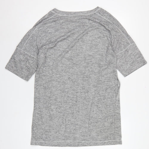 Max Studio Women Grey M Basic Short Sleeve Raglan Pocket T-Shirt