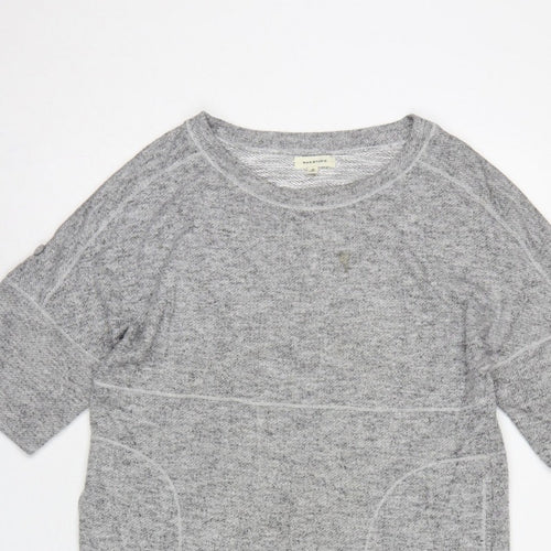 Max Studio Women Grey M Basic Short Sleeve Raglan Pocket T-Shirt