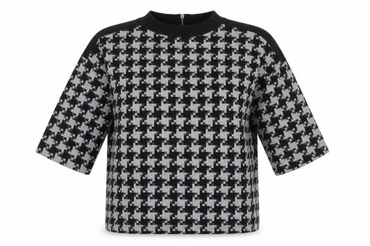 Next Women Black Grey UK 12 Geometric Knit Zip Tunic Blouse