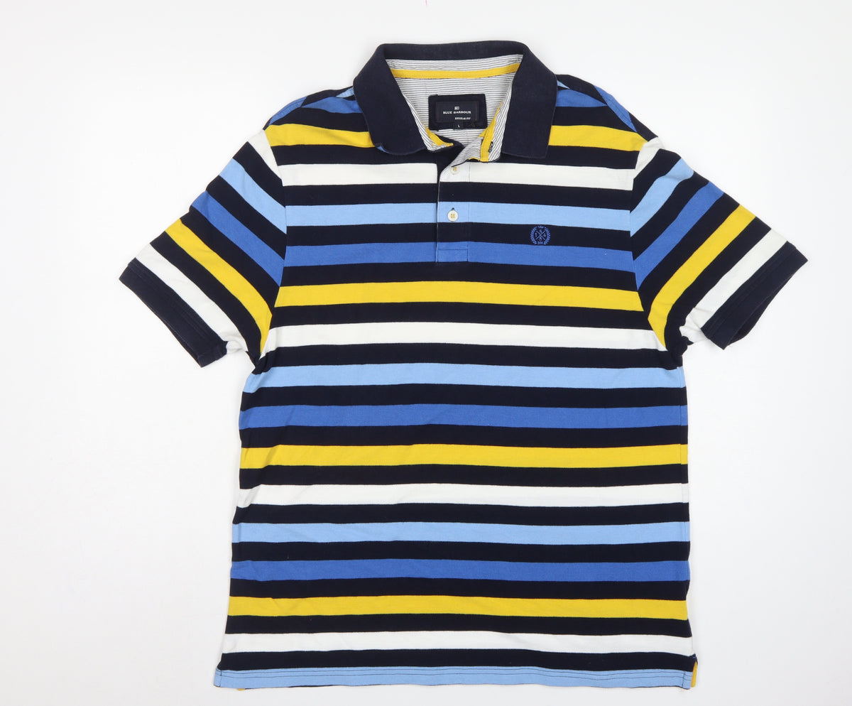 Marks and Spencer Men’s Multicoloured Striped Polo Shirt L Regular Fit