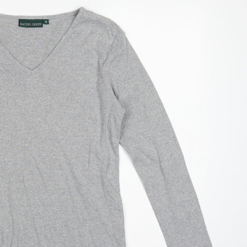 Racing Green Women's Grey Size 10 Basic V-Neck Long Sleeve Cotton T-Shirt