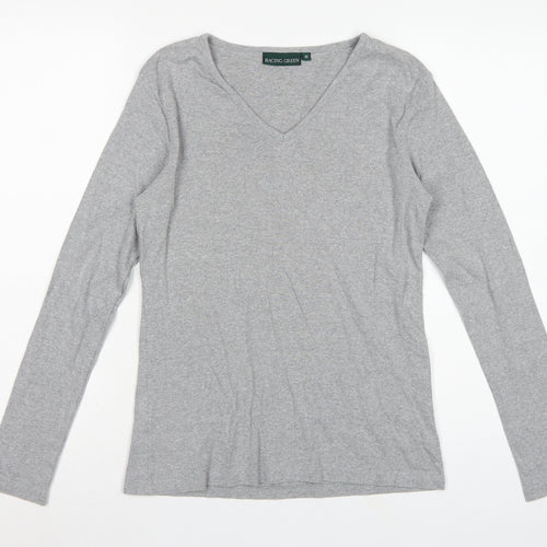 Racing Green Women's Grey Size 10 Basic V-Neck Long Sleeve Cotton T-Shirt