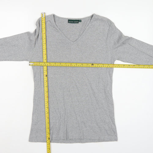 Racing Green Women's Grey Size 10 Basic V-Neck Long Sleeve Cotton T-Shirt
