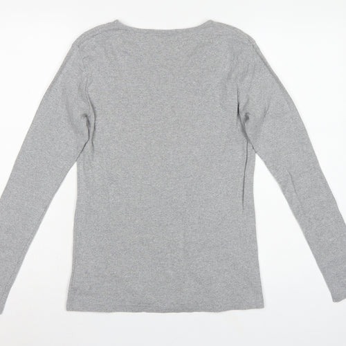 Racing Green Women's Grey Size 10 Basic V-Neck Long Sleeve Cotton T-Shirt