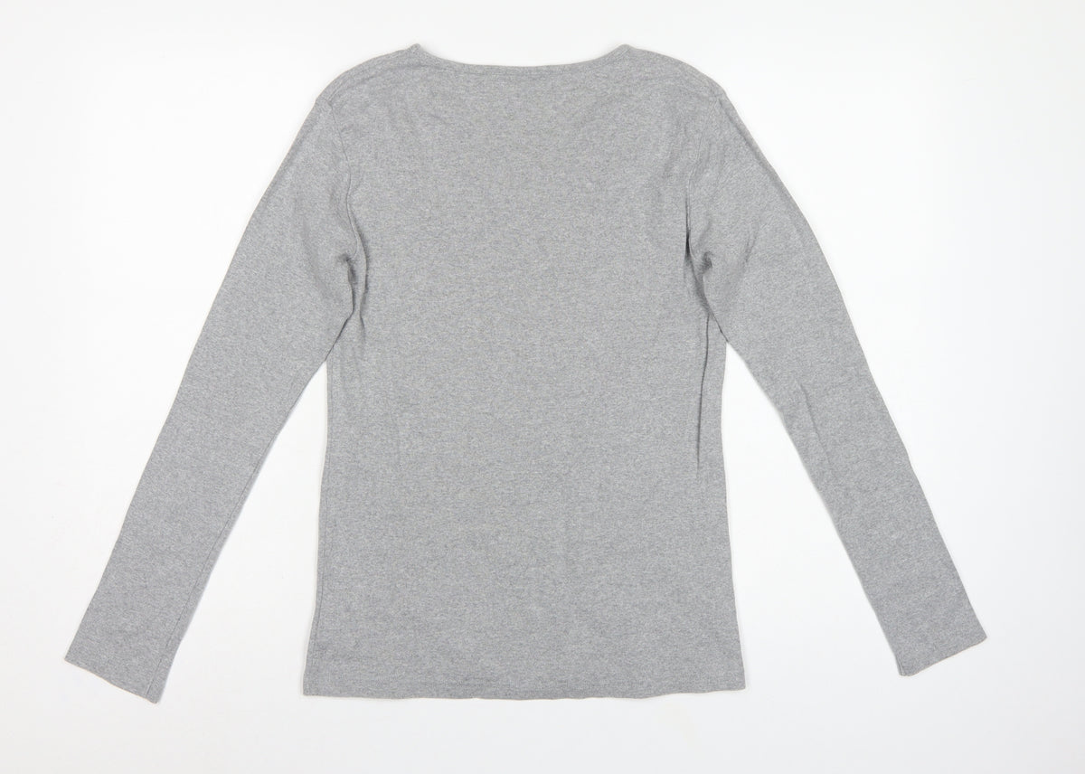 Racing Green Women's Grey Size 10 Basic V-Neck Long Sleeve Cotton T-Shirt