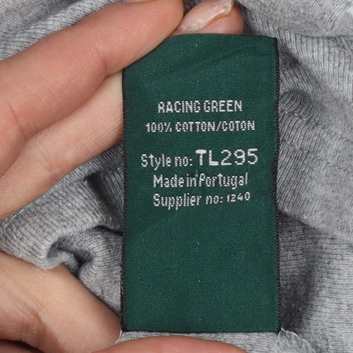 Racing Green Women's Grey Size 10 Basic V-Neck Long Sleeve Cotton T-Shirt