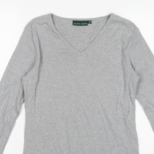 Racing Green Women's Grey Size 10 Basic V-Neck Long Sleeve Cotton T-Shirt