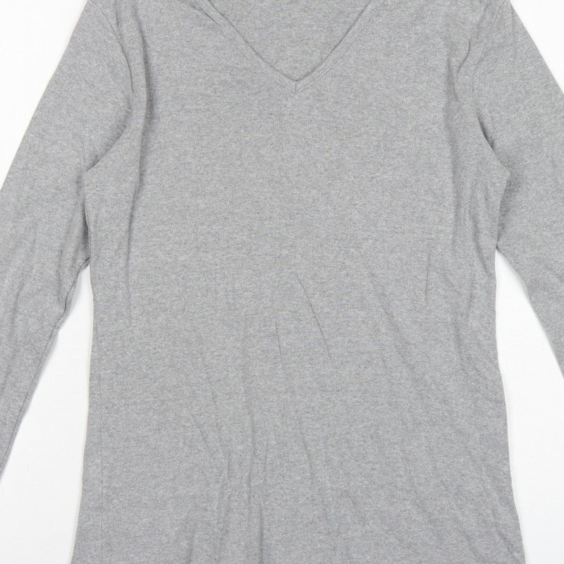 Racing Green Women's Grey Size 10 Basic V-Neck Long Sleeve Cotton T-Shirt