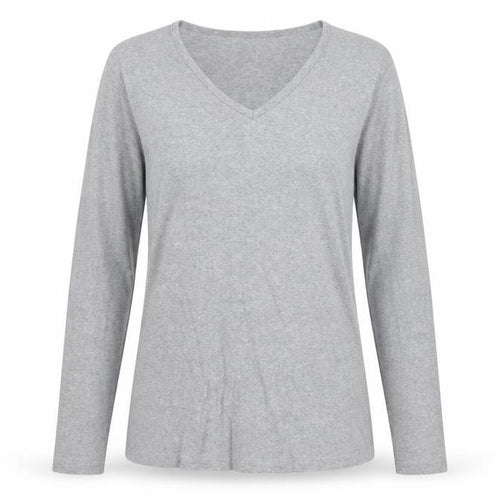 Racing Green Women's Grey Size 10 Basic V-Neck Long Sleeve Cotton T-Shirt