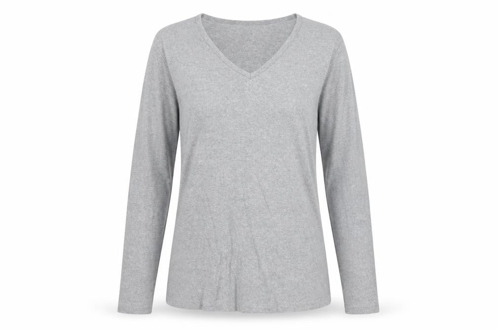 Racing Green Women's Grey Size 10 Basic V-Neck Long Sleeve Cotton T-Shirt