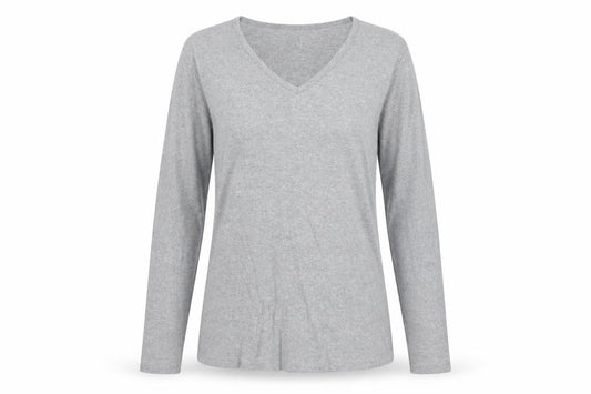 Racing Green Women's Grey Size 10 Basic V-Neck Long Sleeve Cotton T-Shirt
