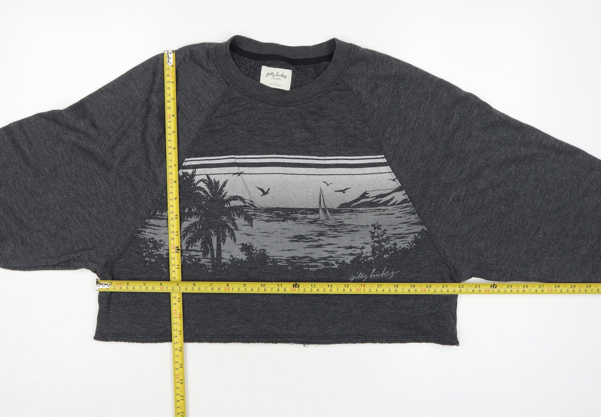 Gilly Hicks Women’s Grey S Cropped Crew Neck Beach Graphic Sweatshirt