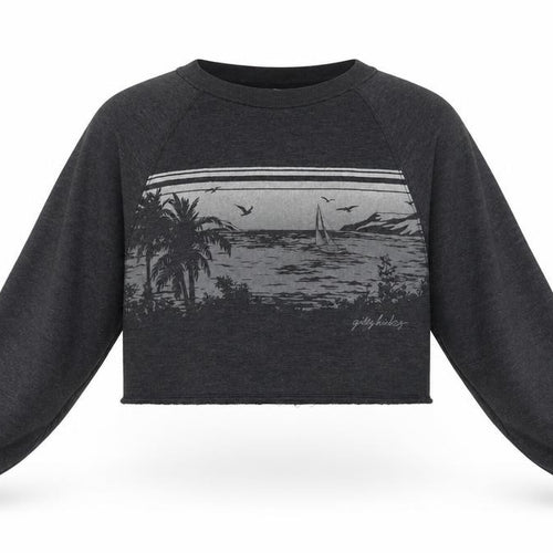 Gilly Hicks Women’s Grey S Cropped Crew Neck Beach Graphic Sweatshirt
