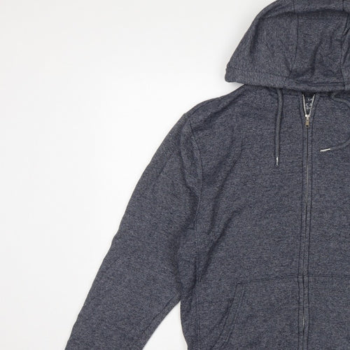 George Men's Blue S Full Zip Hooded Fleece Hoodie Drawstring Pockets