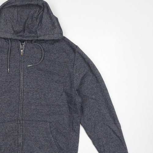 George Men's Blue S Full Zip Hooded Fleece Hoodie Drawstring Pockets