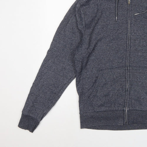 George Men's Blue S Full Zip Hooded Fleece Hoodie Drawstring Pockets