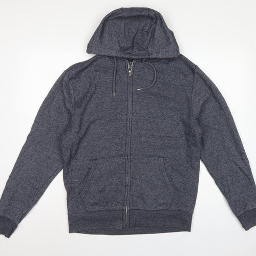 George Men's Blue S Full Zip Hooded Fleece Hoodie Drawstring Pockets
