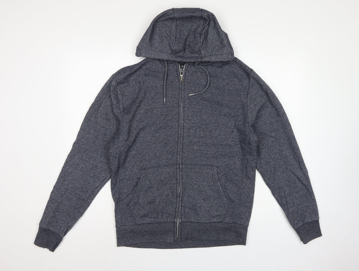 George Men's Blue S Full Zip Hooded Fleece Hoodie Drawstring Pockets