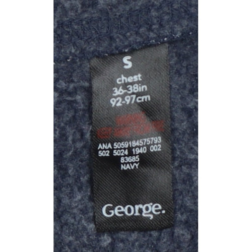 George Men's Blue S Full Zip Hooded Fleece Hoodie Drawstring Pockets