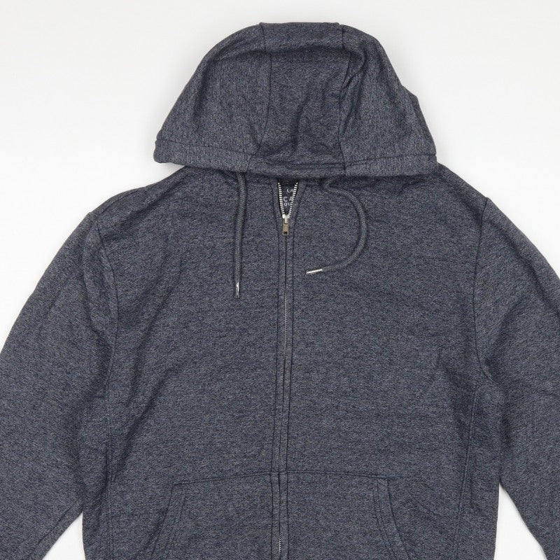 George Men's Blue S Full Zip Hooded Fleece Hoodie Drawstring Pockets