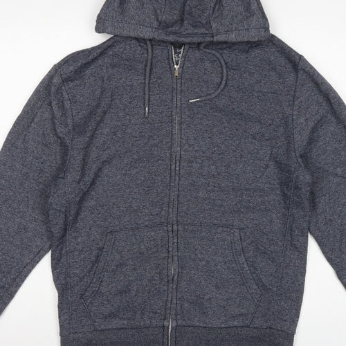 George Men's Blue S Full Zip Hooded Fleece Hoodie Drawstring Pockets