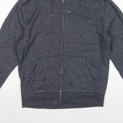 George Men's Blue S Full Zip Hooded Fleece Hoodie Drawstring Pockets
