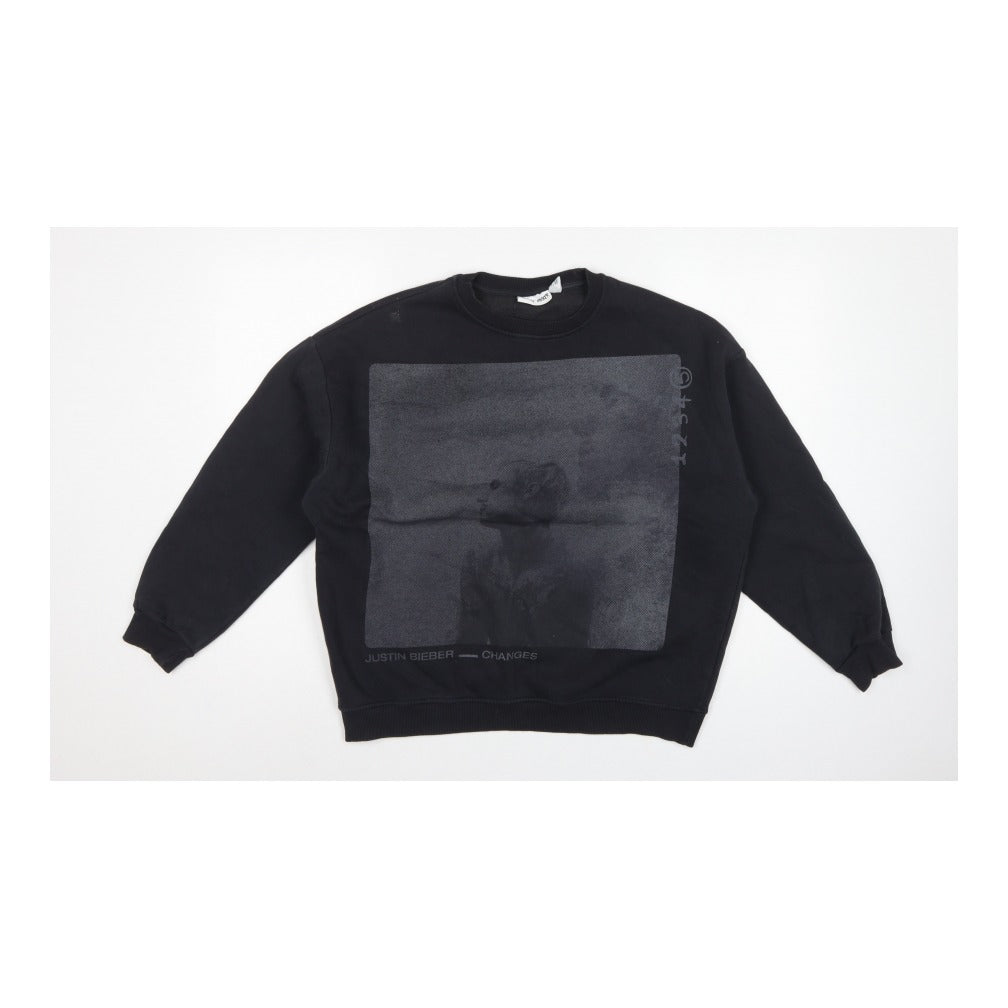 Front view of Justin Bieber Women’s Black S Pullover Changes Graphic Sweatshirt