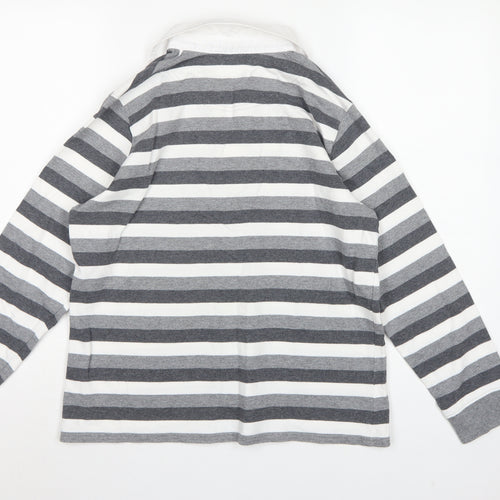 Marks & Spencer Women Grey Stripe Cotton Long Sleeve Polo Top UK 14