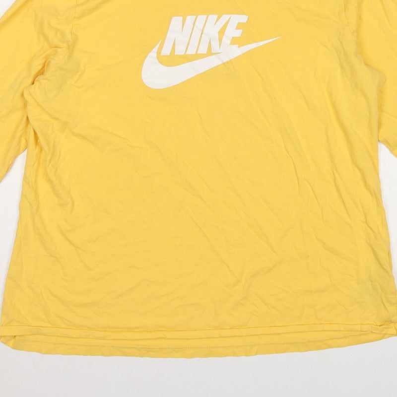 Nike Women Yellow XL Logo Long Sleeve Crew Neck Cotton T-Shirt