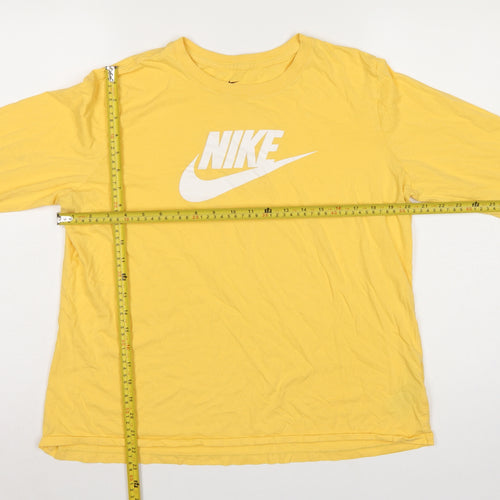Nike Women Yellow XL Logo Long Sleeve Crew Neck Cotton T-Shirt