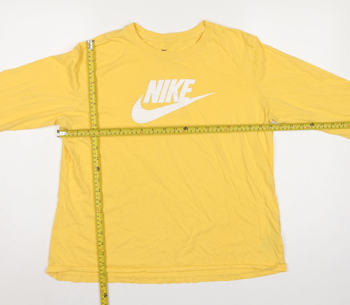 Nike Women Yellow XL Logo Long Sleeve Crew Neck Cotton T-Shirt