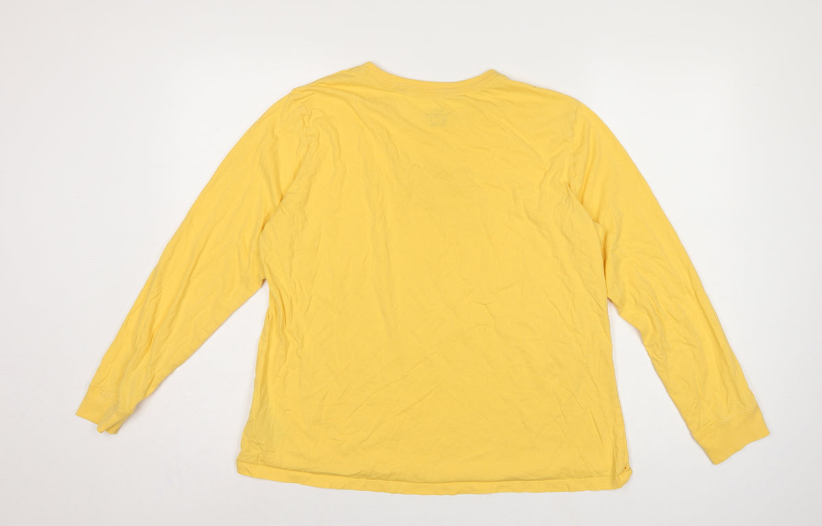Nike Women Yellow XL Logo Long Sleeve Crew Neck Cotton T-Shirt